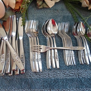 OUR ROSE Oneida Midcentury Usa 18/8 Scientific Silver SsS Line 48pcs 8 Place Settings Double Teaspoons Excellent Gorgeous High Quality!