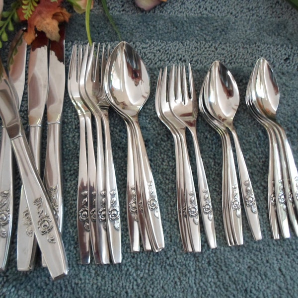 Oneida OUR ROSE Usa 18/8 Scientific Stainless Service Sss & 1881 Rogers Lines 24pcs 4 Place Settings Excellent Gorgeous High Quality!