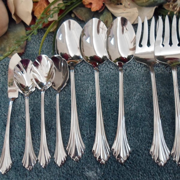 BANCROFT aka FORTUNE Vintage Oneida Usa 18/8 Stainless 9pc Serving Lot Excellent Used