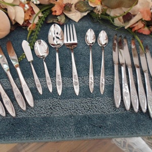 Vintage UsA MY ROSE Vintage Oneida 18/8 Community Line Stainless 16pcs Odd Lot Dinner + Steak Knives, Iced Teas, Serving Pieces Excellent