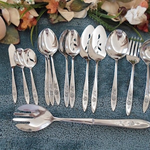 Vintage UsA MY ROSE Oneida 18/8 Vintage Community Line Stainless 14-piece Serving Lot Excellent Gorgeous