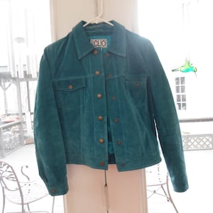 Vintage CLIO Teal Suede Leather Jacket Size 4 Beautiful Excellent
