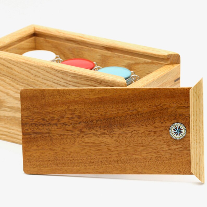 Wooden Stash Box Handcrafted Red Oak Sliding Top Herb Box Etsy
