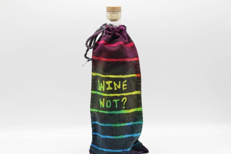 Hippie Gift OOAK Trippy Rainbow Bottle Cover Batik Wine Bag