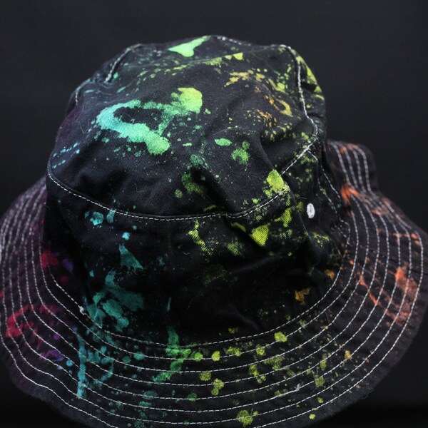 Tie Dye Batik Splatter  Rainbow Bucket Hat, OOAK 80s Inspired Fishing Hat