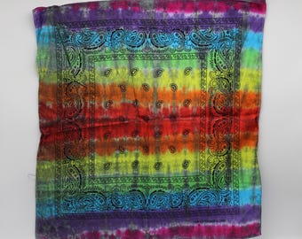 Tie Dye Bandana, Trippy Rainbow handkerchief, OOAK Hippie Fashion