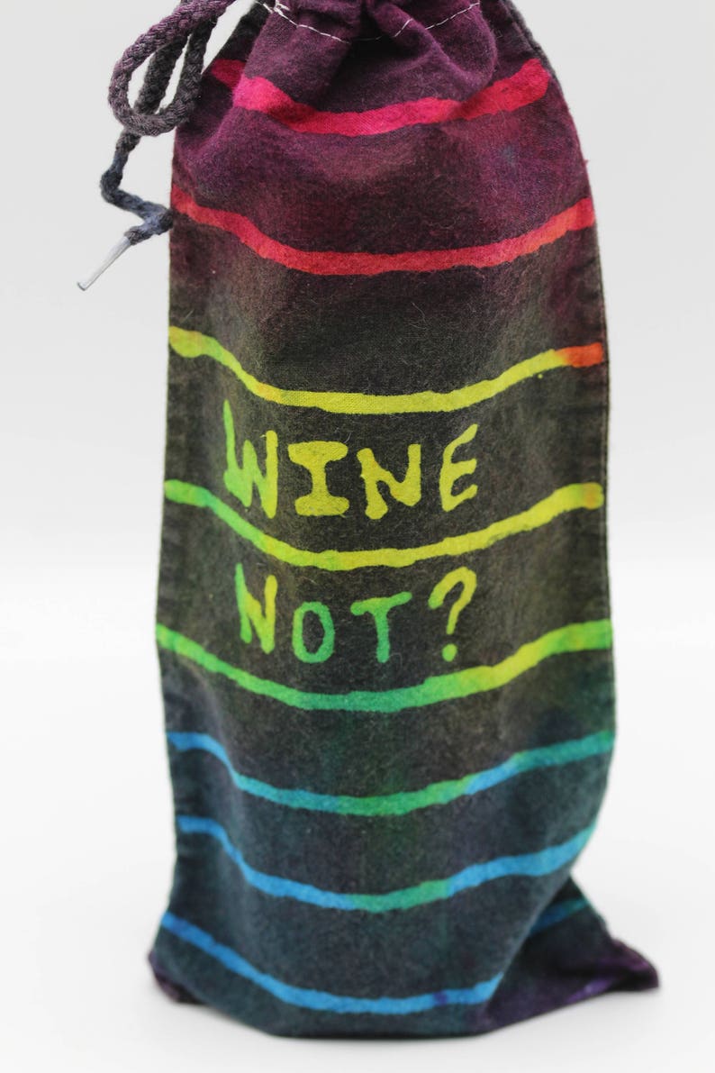 Hippie Gift OOAK Trippy Rainbow Bottle Cover Batik Wine Bag