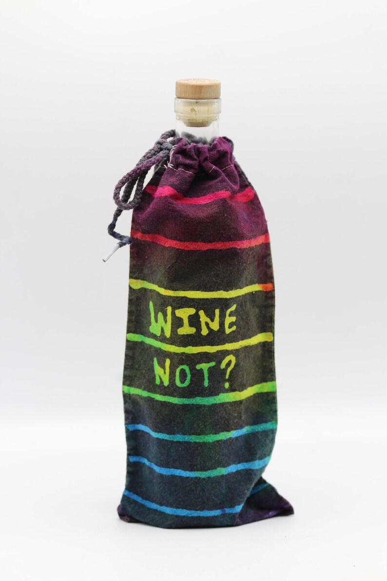 Hippie Gift OOAK Trippy Rainbow Bottle Cover Batik Wine Bag