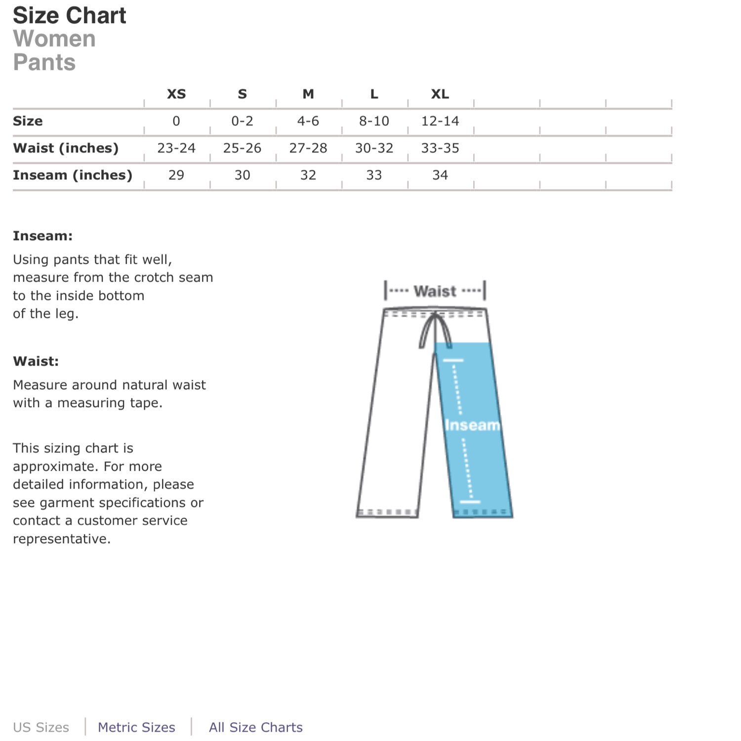 Dye Pants Size Chart