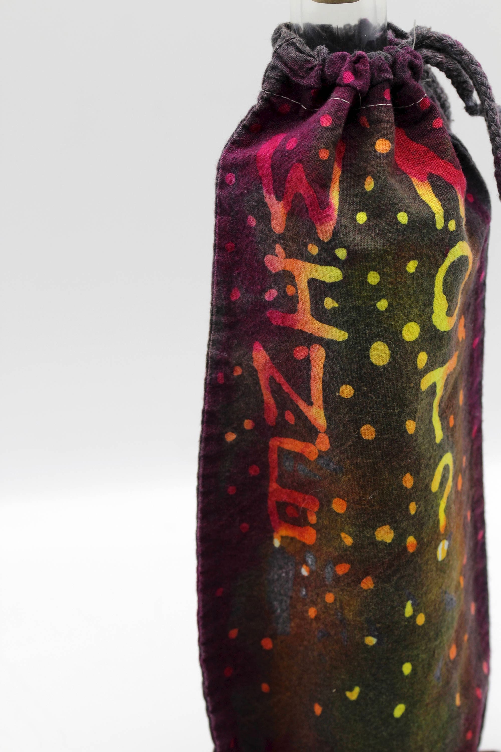 Hippie Gift OOAK Trippy Rainbow Bottle Cover Batik Wine Bag