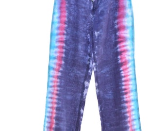 Upcycled Tie Dye Linen Pants, OOAK Repurposed DKNY Pants, Lightweight Hippie Pants, Trippy Summer Wear