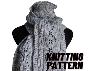 Cable Knit Scarf Pattern, Knit Scarf Pattern, Lace Knit Pattern, Scarf Knitting Pattern, Marlowe Scarf, Scarf Knit Pattern,Knit Lace Pattern