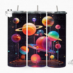 Neon Solar System Planets Science Nerd Astronomy Cosmic Galaxy Tumbler Sublimation  Gift Emo Goth BFF Mug AI Art 300 dpi PNG Hi Res 9.3x8.2
