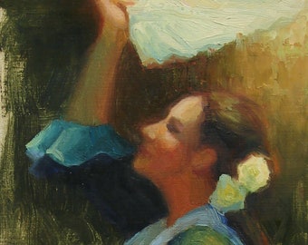 Original oil, painting of woman, Flamenco dancer, Latina, Mexican dancer, Southwestern Art, &quot;Ole!&quot;, by Sherri Aldawood,  gift art, 12&quot;x6&quot;