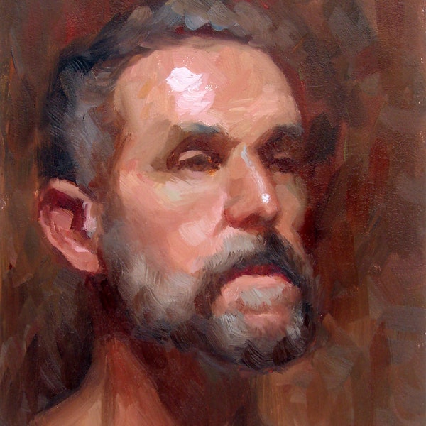 Painting of Man, Male Portrait, Realistic Face, "Zach", 12"x9", original oil, by Sherri Aldawood, free shipping