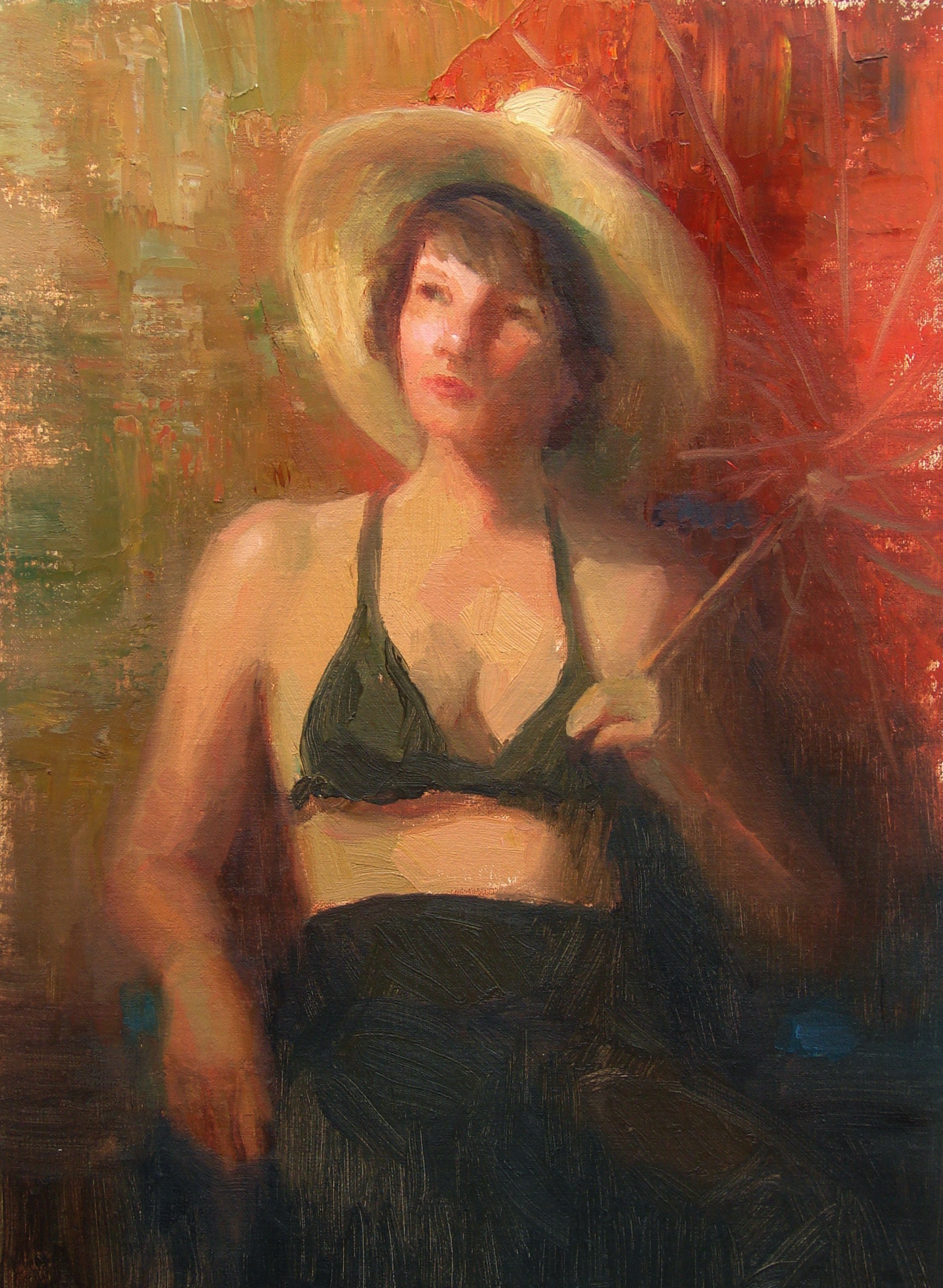 figurative art, painting of woman, female, figure, portrait, original oil painting, "San Diego Dreaming", by Sherri Aldawood, 12"x9"