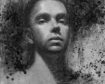 Original charcoal drawing, portrait of man, male face drawing, "Hold Your Head Up", Mexican American young man, 14"x11", by Sherri Aldawood