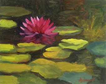 Water Lily, San Diego, California, garden, plein air, &quot;Lily Pond&quot;, original oil painting, by Sherri Aldawood,  gift art, wall art