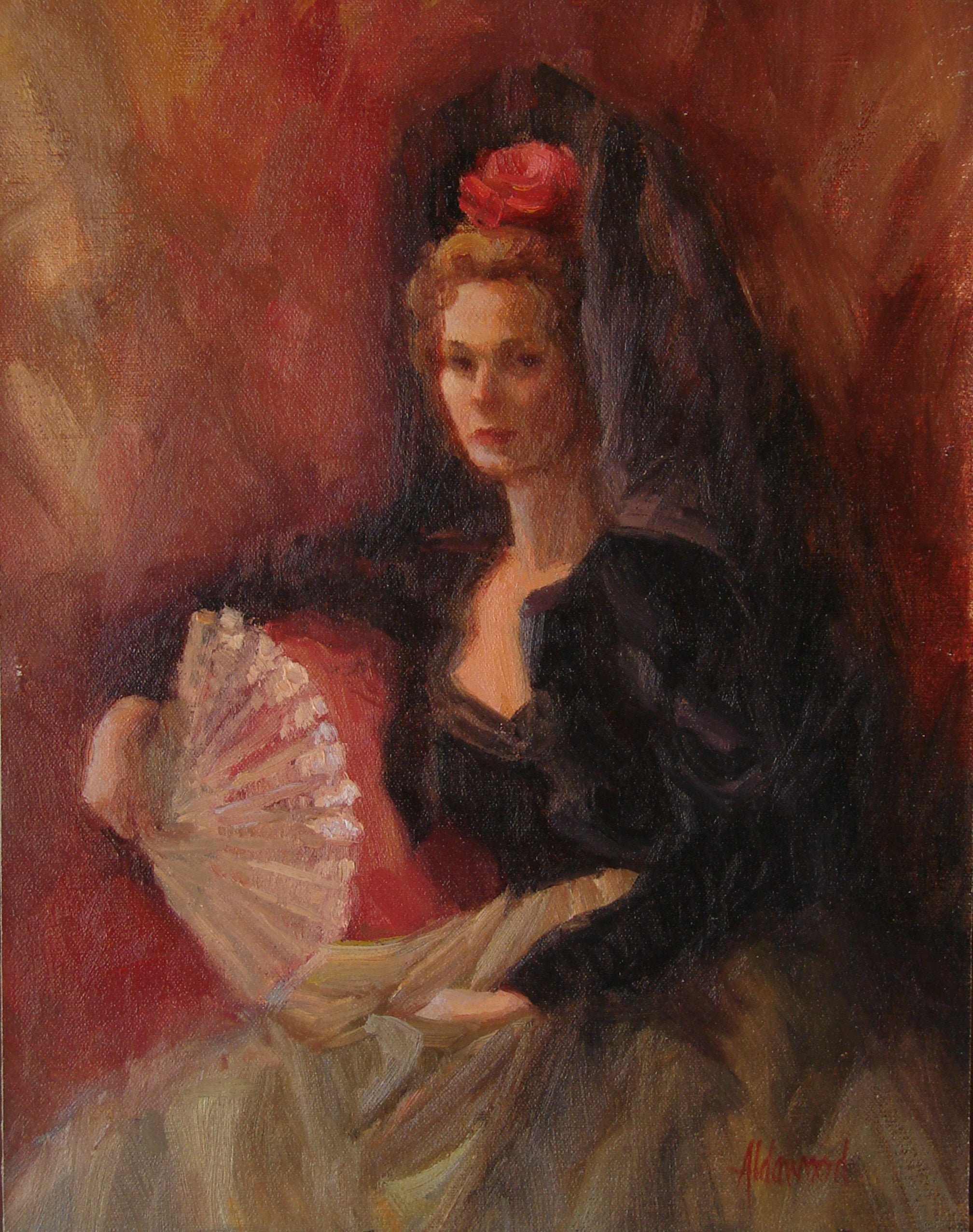 Figurative Malerei, 'Dona Marisa', spanische Frau, 20x30cm, original Ölgemälde, von Sherri Aldawood