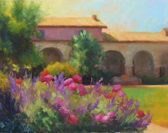 Kalifornien, Mission, San Juan Capistrano, original Ölgemälde, &quot;&quot;Mission Morning&quot;, 11&quot;x14&quot;, von Sherri Aldawood, gift art.&quot;