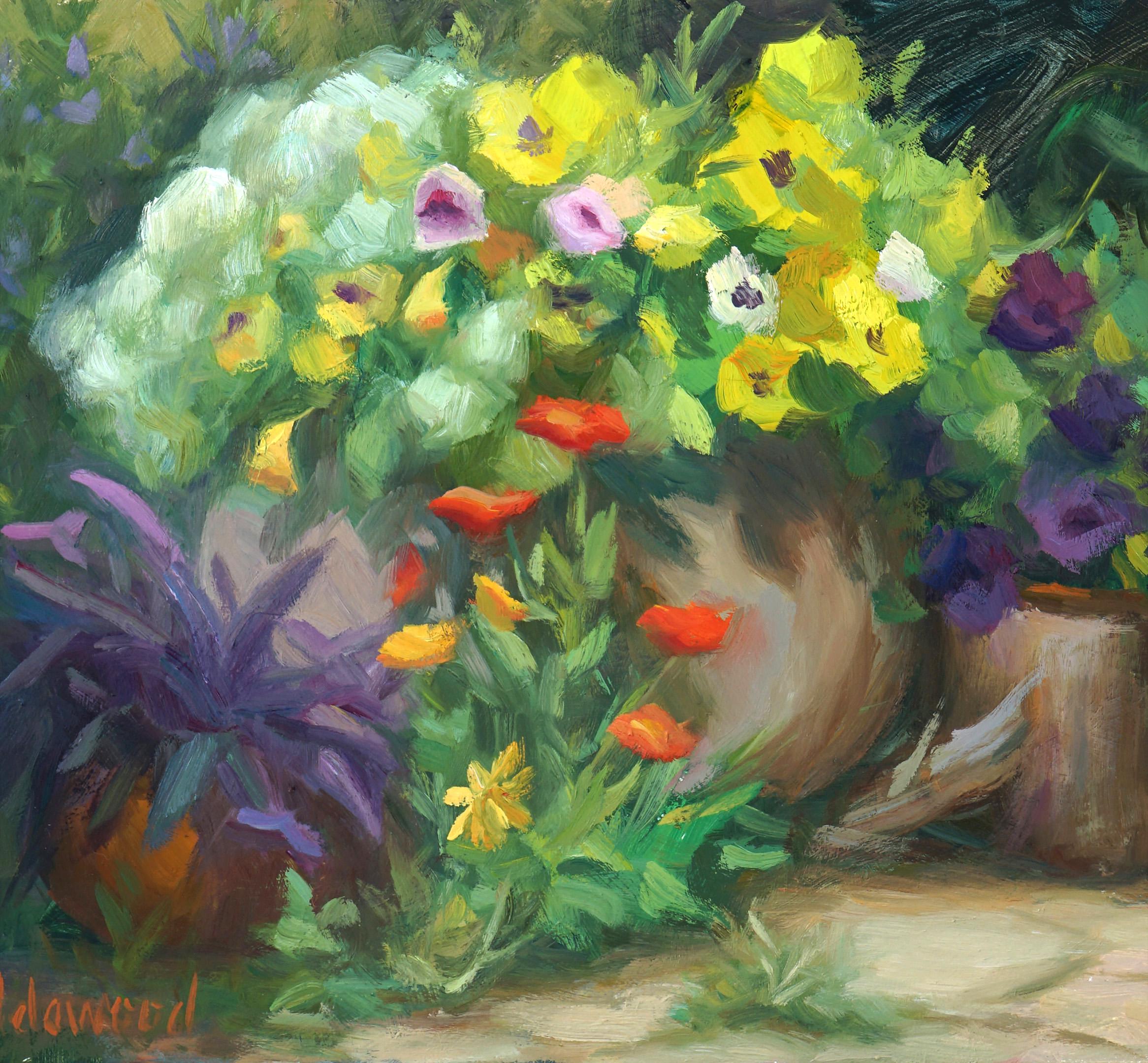 陽光とツツジ」 手描き 油絵 風景画 原画 油彩画 印象派 花 Amazon.co