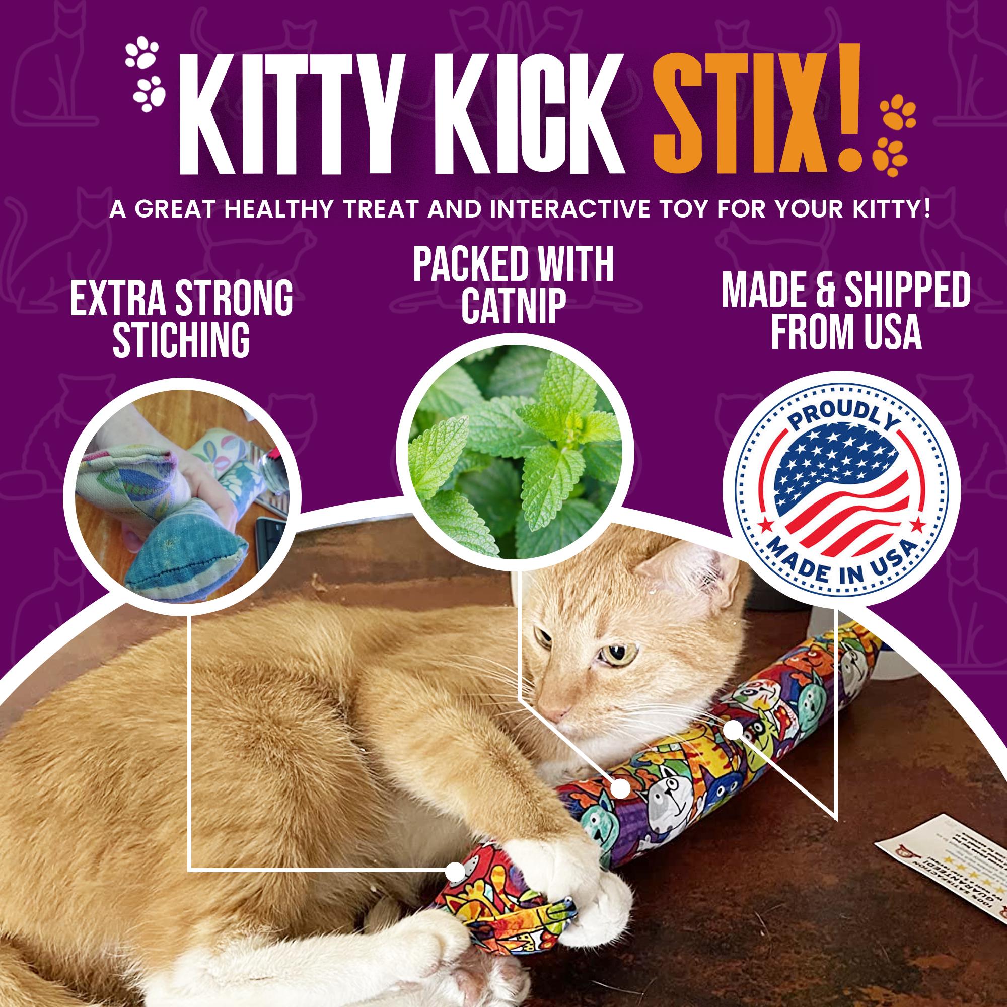 Kitty Kick Stix Katzenminze Spielzeug – 2 Stück, Handgefertigt In USA | Langlebig, Doppelt Genäht, Mit Glöckchen