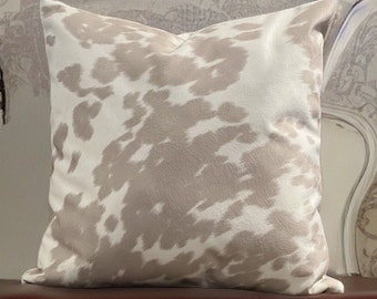 Cow Print Pillow Cover: Tan Cream Microfiber, 20x20