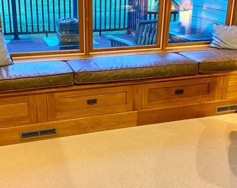 Custom Leather Bench Cushion: Saddle Bag Style, Made to Order