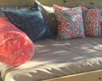 Bolster Neckroll side pillows Set (2)  9&quot; x 36&quot;  corded with zipper closure Premier Prints Outdoor Sioux Indian Coral