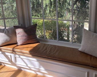 Custom Leather Bay Window Seat Cushion: Made-to-Order Trapezoid Bench
