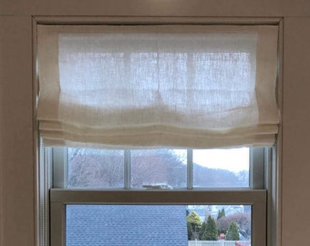 Custom Linen Roman Shade: European Fabric, Child Safe Clutch