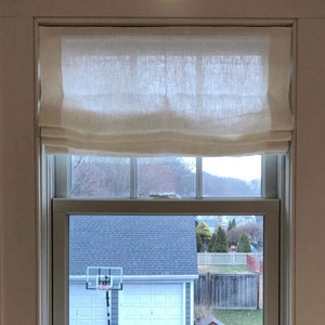 Linen Roman Shades 100% European linen, Custom Childsafe unlined, cream or white Traversing Clutch custom semi relaxed or relaxed child safe