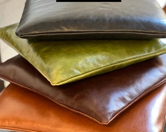 Custom Square Leather Barstool Cushion: Full Grain Aniline Cowhide, made to order