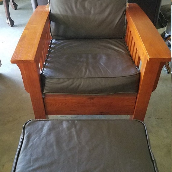 Custom Genuine Leather Chair and Ottoman Cushions in Chocolate bar leather, made to order, needs to be individually quoted