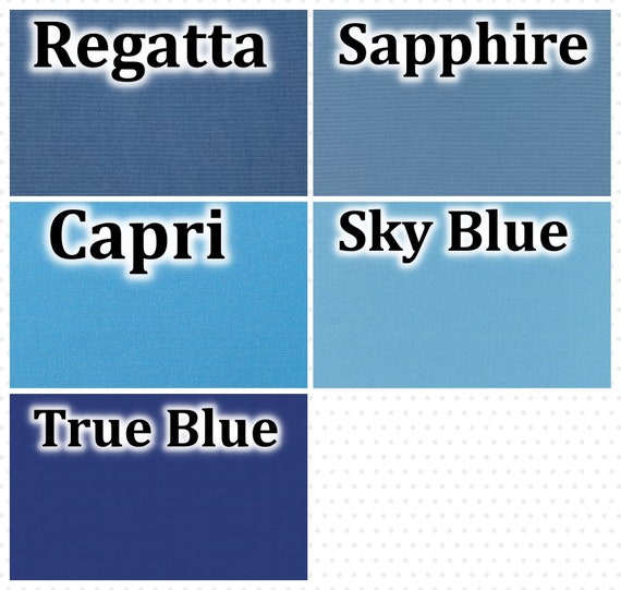 Sunbrella SWATCHES Canvas Fabric Options in Blues, Regatta, Sapphire, Capri, Sky Blue, True Blue, options for custom items