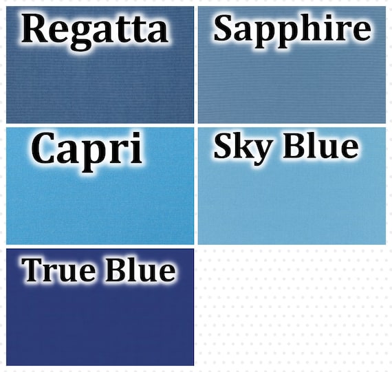 Sunbrella SWATCHES Canvas Fabric Options in Blues, Regatta, Sapphire, Capri, Sky Blue, True Blue, options for custom items