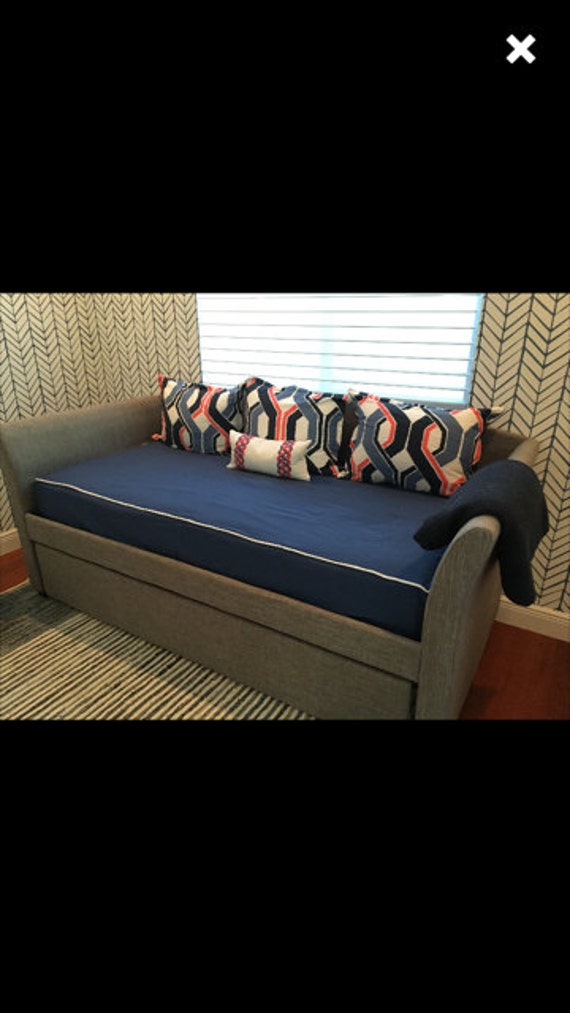 Fitted Daybed cover with CORDING/PIPING in twin, twin xl orfull , custom (pictured in Navy oxford blue white piping cording) mattress cover