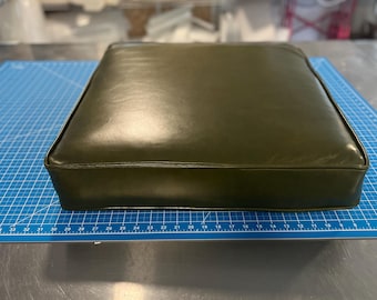 Leather Cushion Green Aniline Leather, 22 w x 24 d x 4, ready to ship
