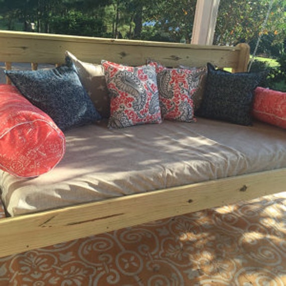 Fitted OUTDOOR Daybed cover in twin, twin xl, or full, mattress cover, customize in Premier Prints Outdoor Jackson Beech Wood tan coral navy