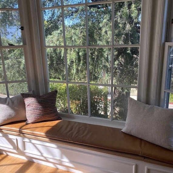 Custom Genuine Leather Bay Window Seat Bench Cushions, trapezoid, made to order, needs to be individually quoted