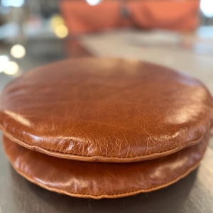 Custom Round Leather Barstool cushion full grain aniline top grade cowhide made to order, brown, camel, black, grey, green, tan