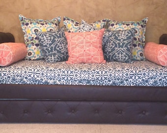 Fitted Daybed cover in twin, twin xl or full Customize Fabric, size (pictured in Premier Prints Seville Planation Blue)