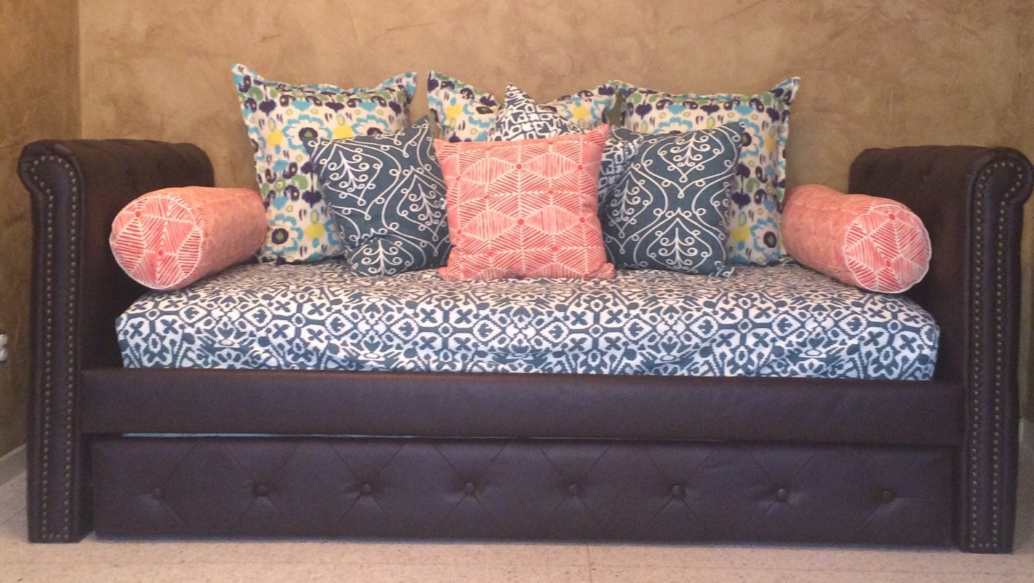 Fitted Daybed cover with piping in twin, twin xl, full or queen, custom  fabric choice and size made to order