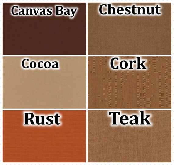 Sunbrella SWATCHES Canvas Fabric Options in browns, Canvas Bay, Chestnut, Cocoa, Cork, Rust, Teak, options for custom items