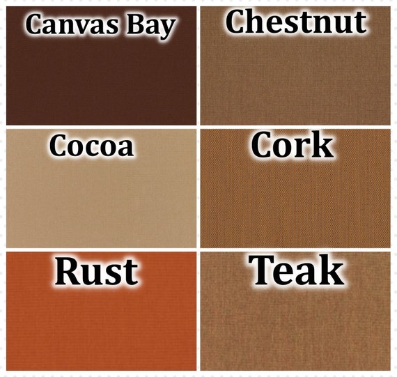 Sunbrella SWATCHES Canvas Fabric Options in browns, Canvas Bay, Chestnut, Cocoa, Cork, Rust, Teak, options for custom items