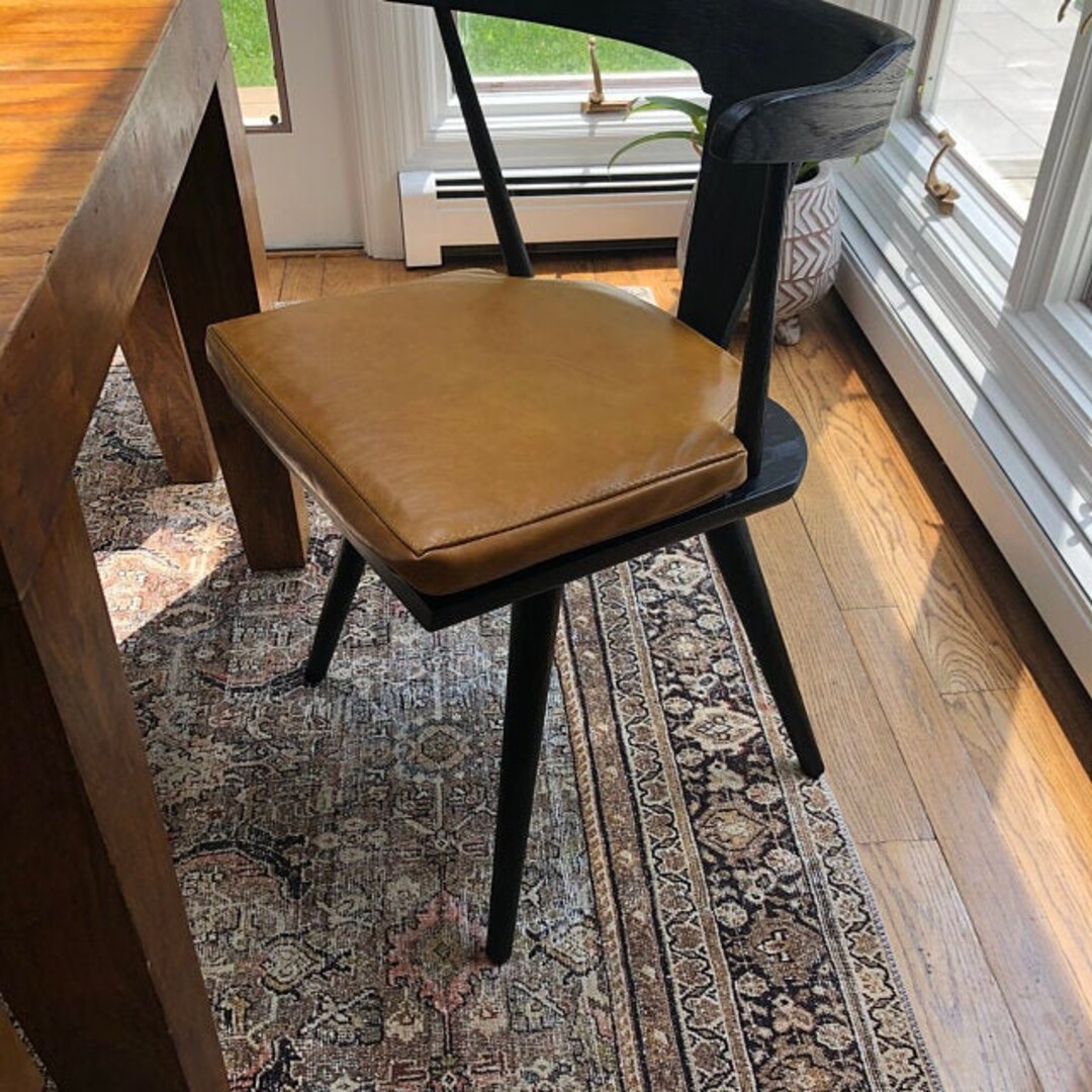 Custom Genuine Leather Chair Cushions in Gold Restoration Distress