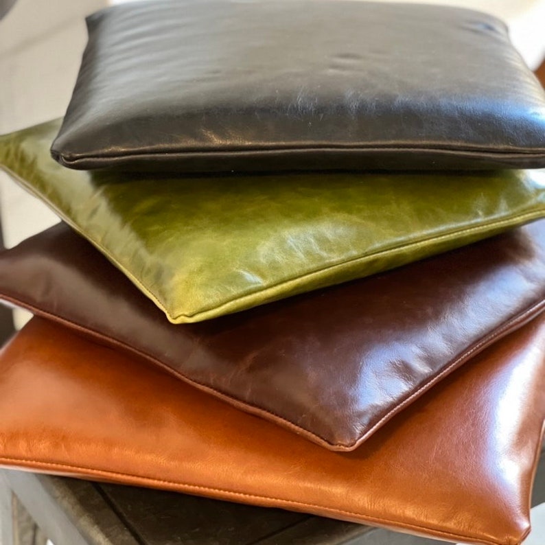 Custom Square Leather Barstool Cushion: Full Grain Aniline Cowhide, made to order zdjęcie 1