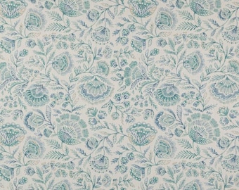 Jane Churchill Casidy Aqua Fabric: Floral Cotton Linen, 1+ Yard