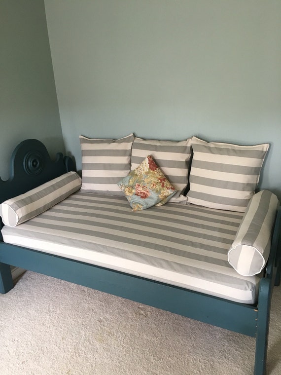 Daybed fitted mattress cover twin, twin xl and full, customize fabric, customize size, shown in Premier Prints Coastal Grey Slub