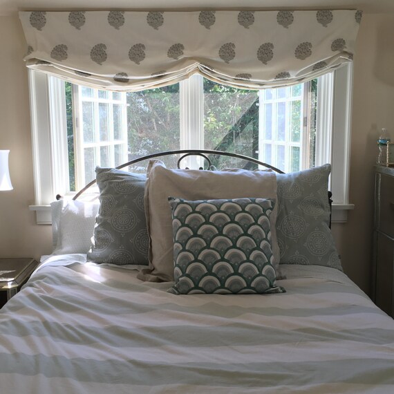 Relaxed Roman shade, childsafe, pictured in Paisley shimmer silver mist embroidered linen DO NOT PURCHASE listing